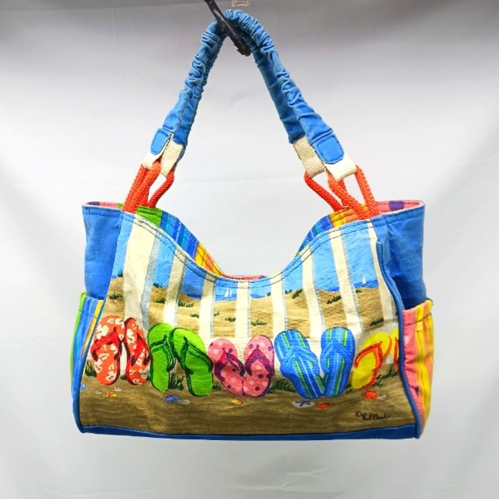 Paul Brent Tote Purse Sun N Sand Flip Flop CottonBlue and Red Tropical Tote Bag